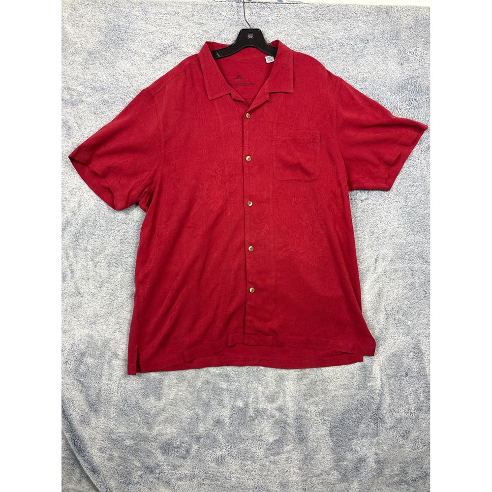 Tommy Bahama Mens XL Silk Red Short Sleeve Jacquard Tropical Camp Shirt Casual